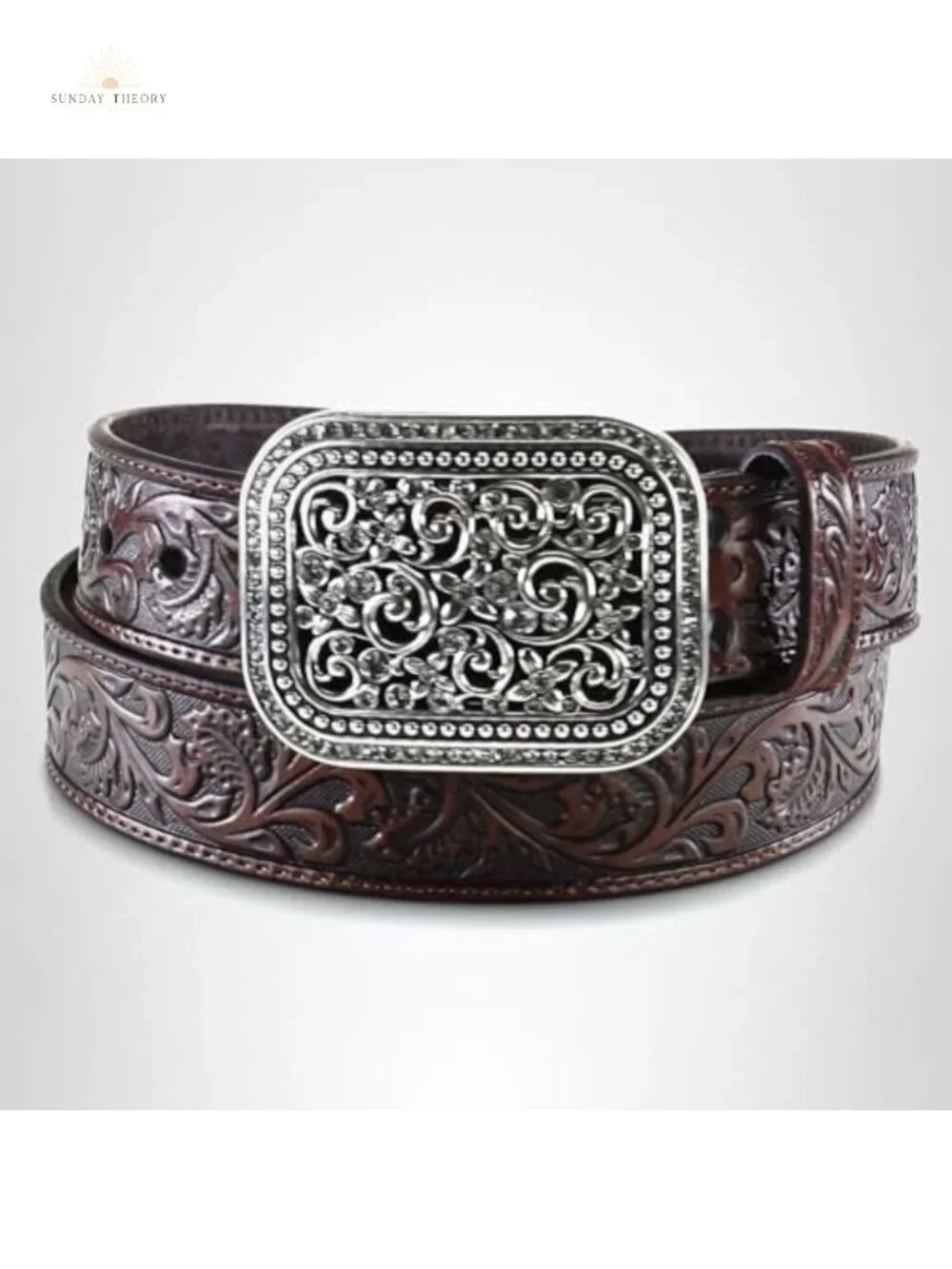 Genuine Leather Western Belt with Interchangeable Buckles